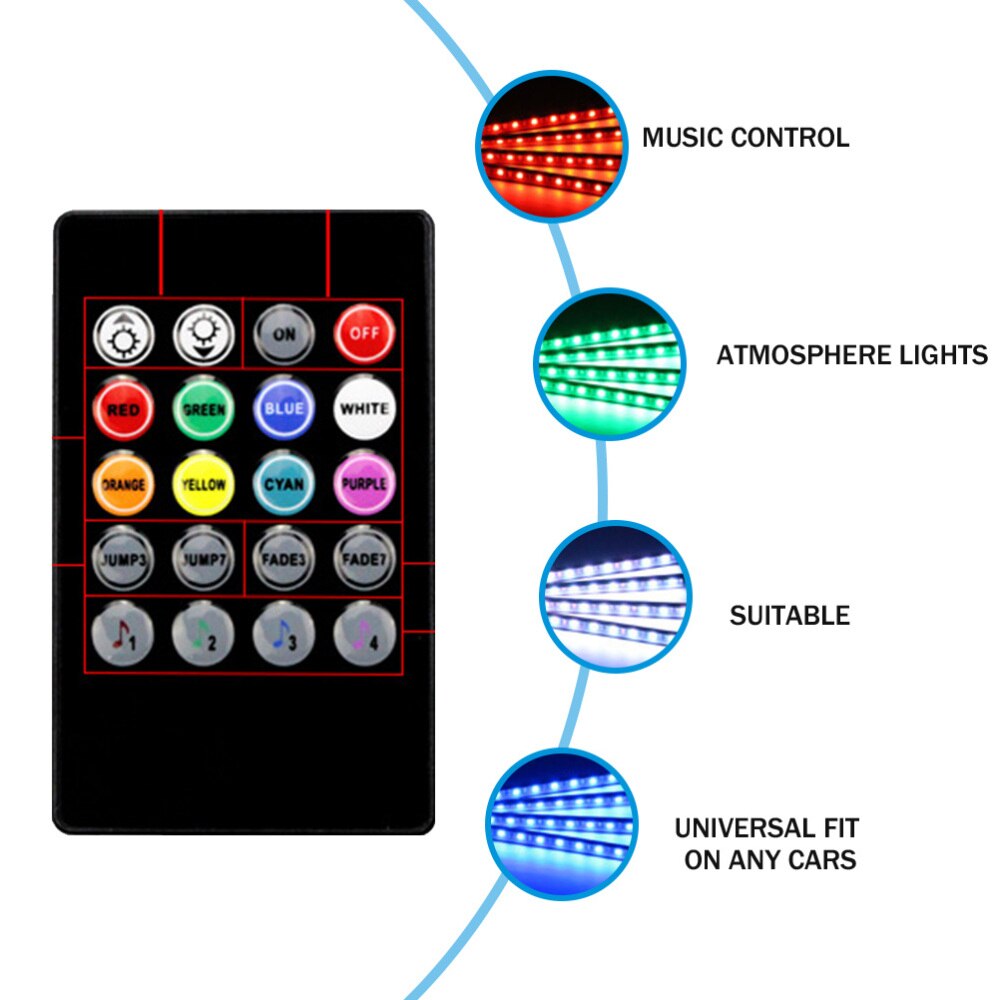 1 sæt dekorativ holdbar bærbar farverig led-lampe trådløs styret lampe atmosfære lampe til bil bil køretøj