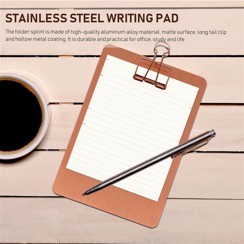 1pc A5 Paper Clipboard Stainless Steel Writing Pad Paper Holder Menu Stand