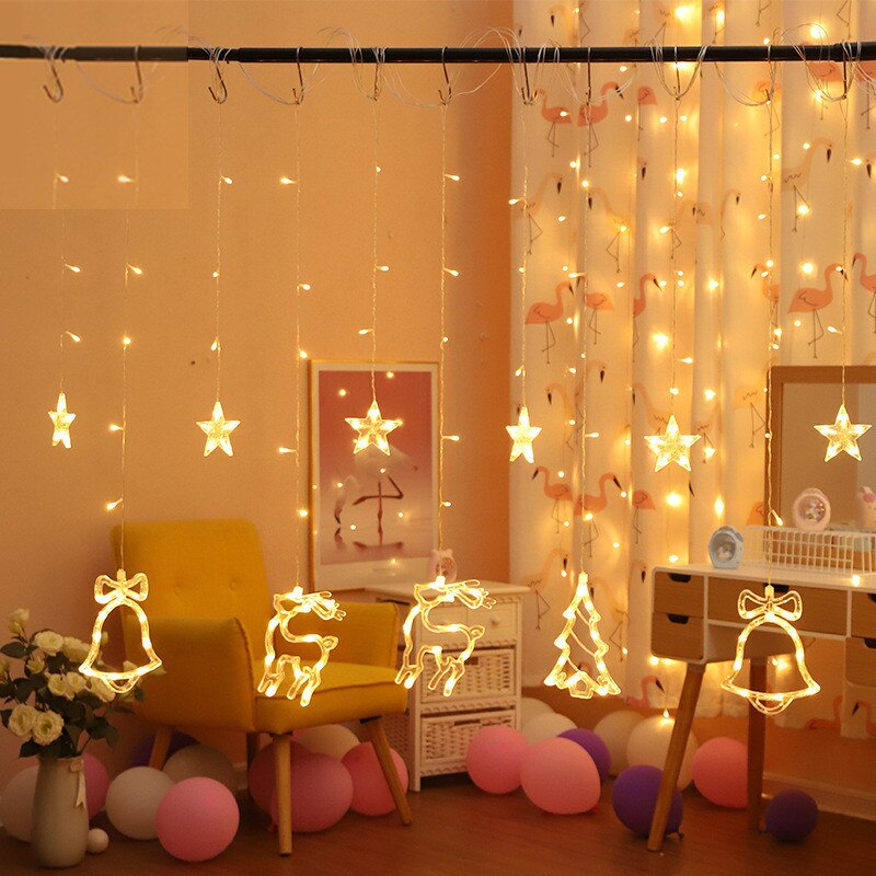 LED Icicle Star Moon Lamp Fairy Lights Curtain Garland Year Christmas Decorations for Home Festoon Led Light on The Window