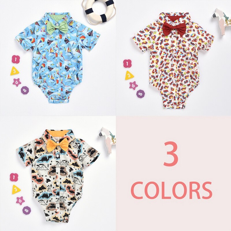 Zomer peuter jongens jumpsuit baby jongen heer strik korte mouwen romper 13