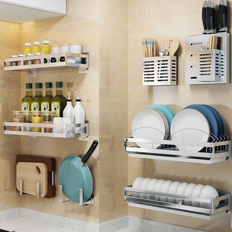 304 stainless steel kitchen rack, pot rack, wall-mounted punch-free cutting board, tool rack kitchen appliances