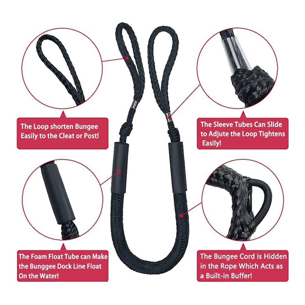 Marina barco Bungee muelle línea ancla cuerda de amarre de cable con mecanismo de pie de acoplamiento línea trenzada cuerda para la deriva Jet Ski tabla de surf de Kayak