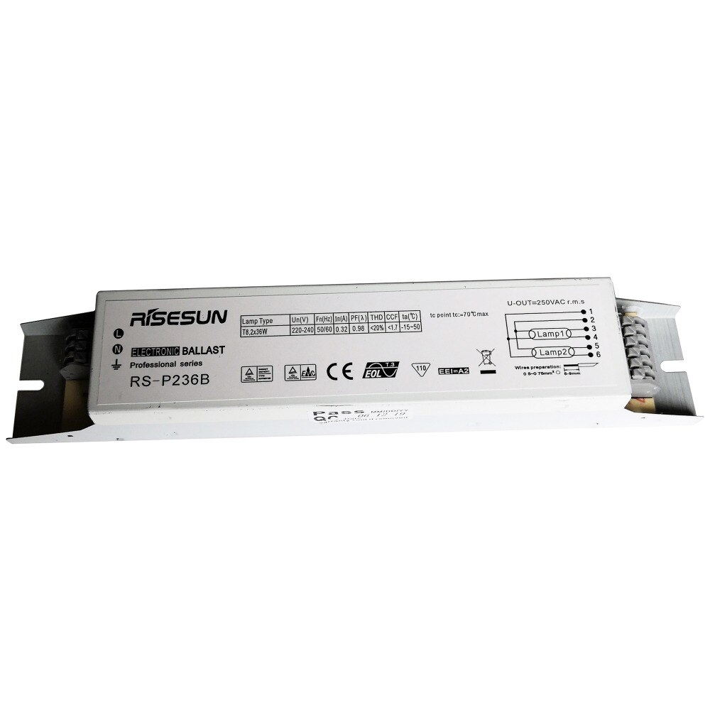 2pcs 110V/220V 50-60Hz 2X36W T8 2 Lamp Electronic Ballast RS-EU236B RS-P236