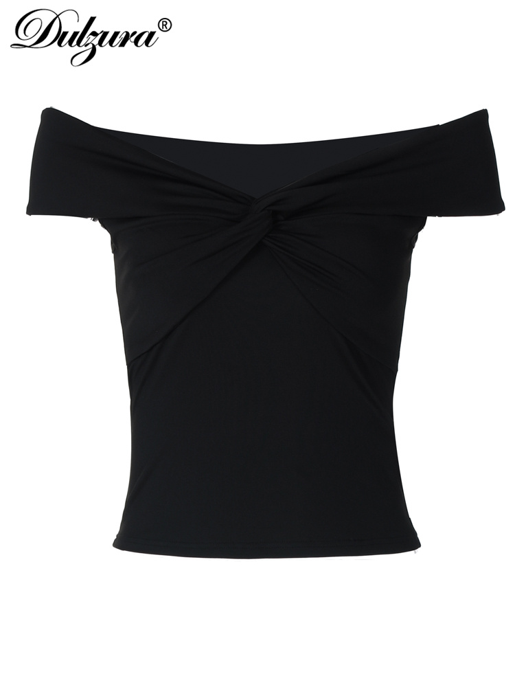 Dulzura sexet top med skrå halsudskæring, off-shoulder, ensfarvet, ruched, crop tops, dametøj, sommer, afslappet, streetwear, fest, klub  y2k