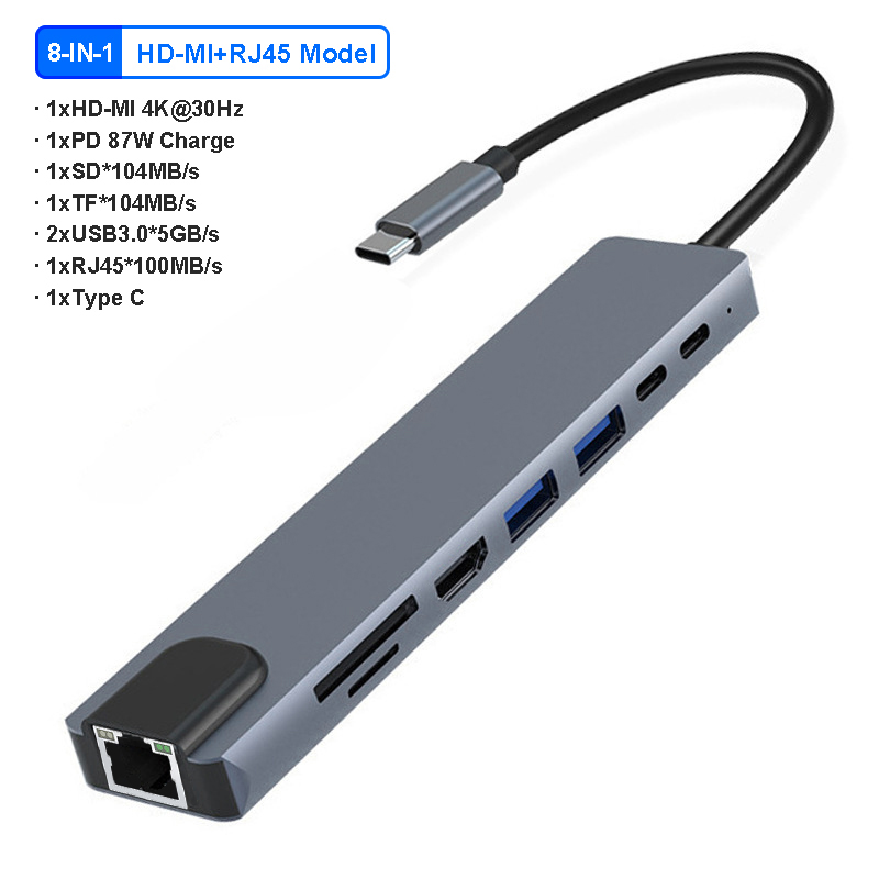 USB C HUB 4K 30Hz typu C do HDMI kompatybilny z USB 3.0 Adapter 11 w 1 typu C HUB Dock PD 87W Rozgałęźnik USB C do MacBooka Pro Air: green