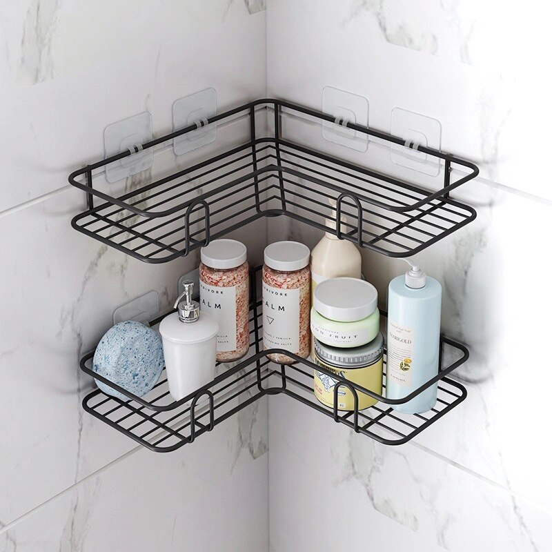 Etagère ventouse pour salle de bain ou cuisine, poinçon, cadre d'angle, fer forgé, rangement de shampoing et accessoires