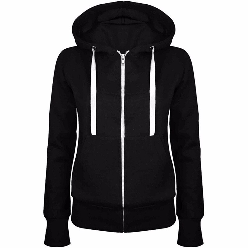 Classic Ladies Hoodie Sports Zipper Hooded Jacket Outdoor Running Fitness Jacket Sweatshirt Female Outwear