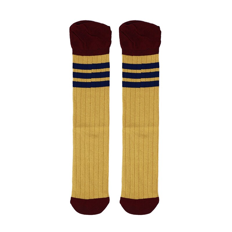 Koreaanse stijl kinder hoge overknee kousen meisjes studenten 4 kleuren gestreepte verdikking ademende kous dij: Gembergeel