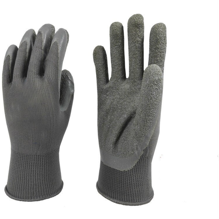 2Pairs Werkhandschoenen Nylon Gecoate Arbeid Bescherming Rimpel Handschoenen Anti-Olie Anti-Wrijving Antiskip Tuin: GRAY