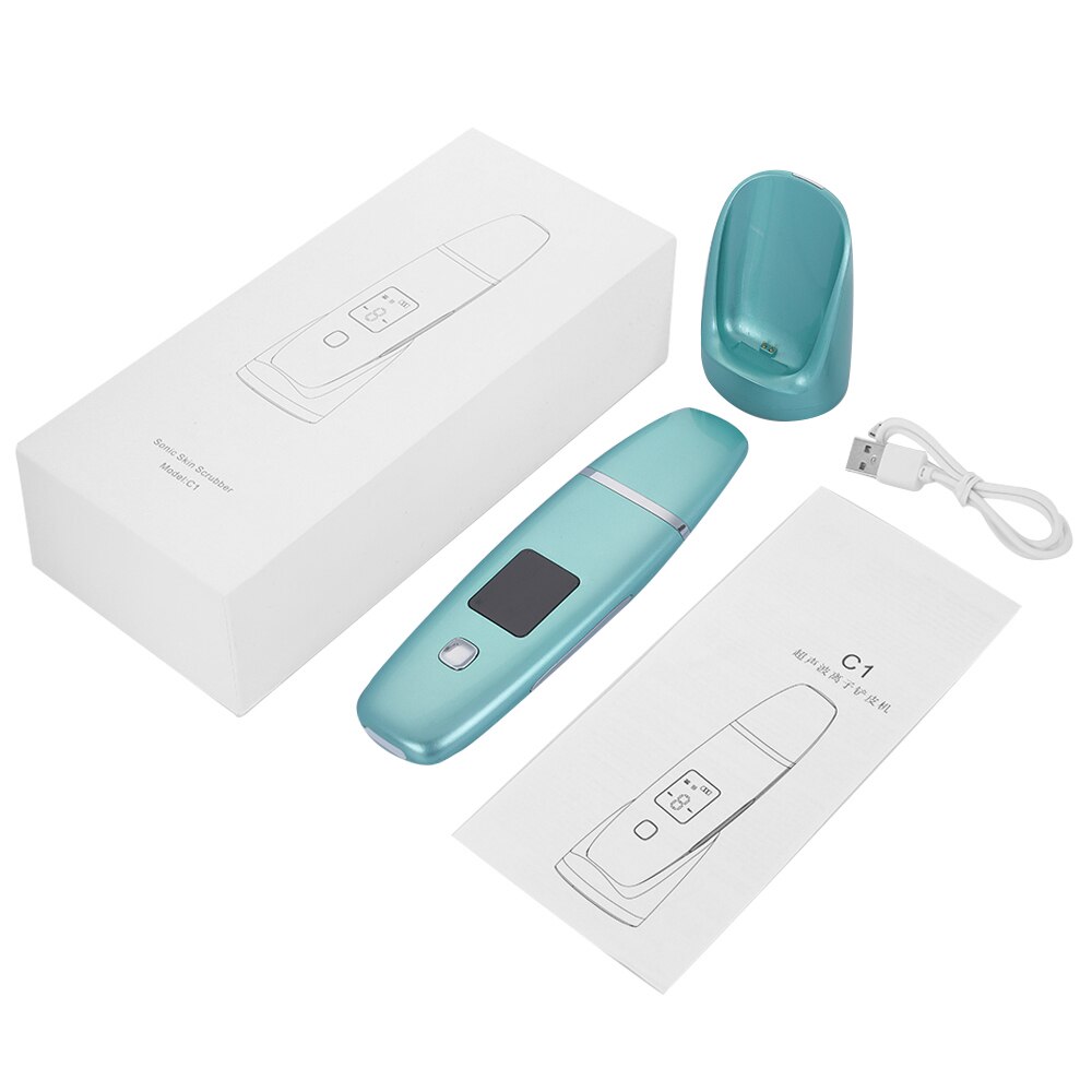 Lcd ultrasone huidreiniger en usb gezichtsstomer luchtbevochtiger diepe facelift reinigingsmachine peeling schep gezicht poriën reinigen: Groen met doos