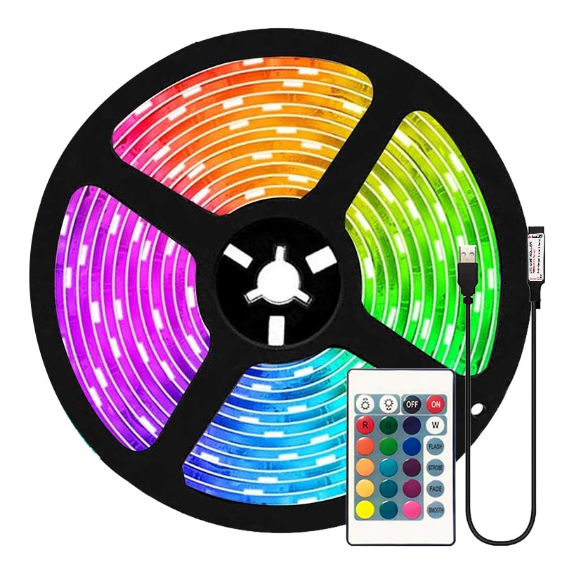 16 Kleuren 5050 Led Strip Verlichting 0.5-5M 5V Usb Waterdichte Flexibele Tv Terug Licht Rgb Kleur veranderende Met 24Key Afstandsbediening