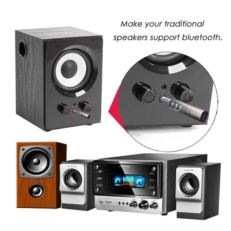 Draadloze bluetooth-ontvanger met 3.5mm aansluitingen, auto-audioadapter met microfoon voor hoofdtelefoon en luidspreker.