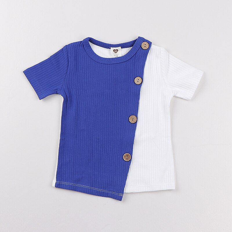 Camiseta de manga corta con cuello redondo para niños y niñas, ropa de , color acanalado: Azul marino / 3T