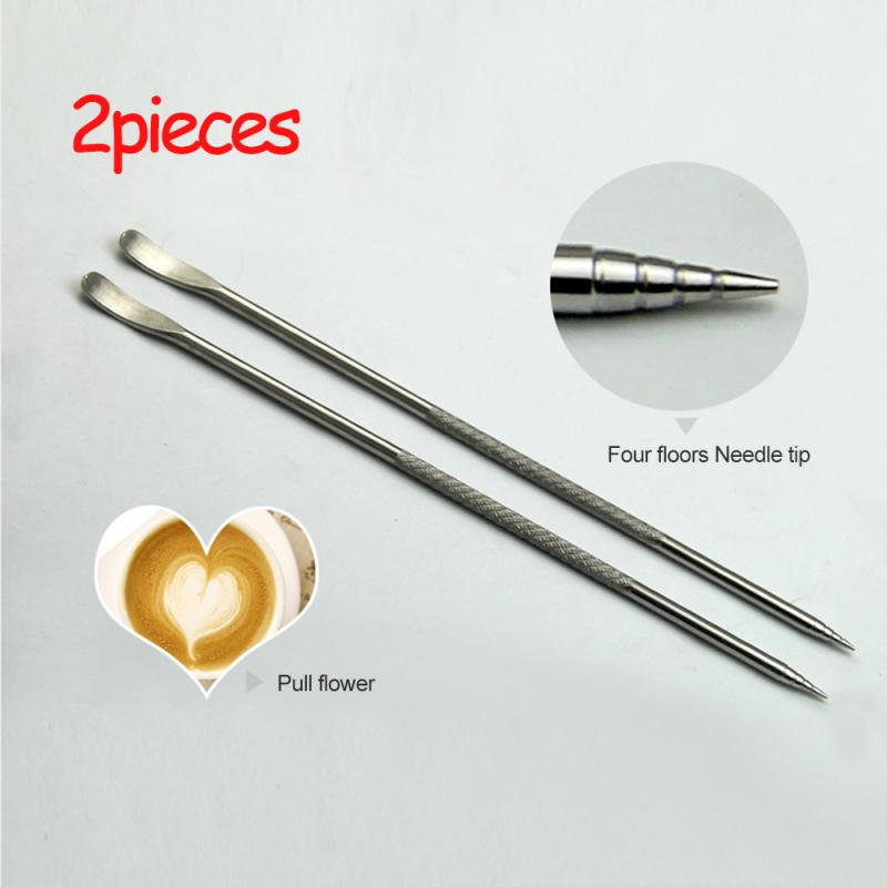 Stainless Steel Coffee Pull Flower Needle Coffee Foam Art Needle Latte Pen Needles Fancy Coffee Stick Barista Decorating Tools: 2 pieces