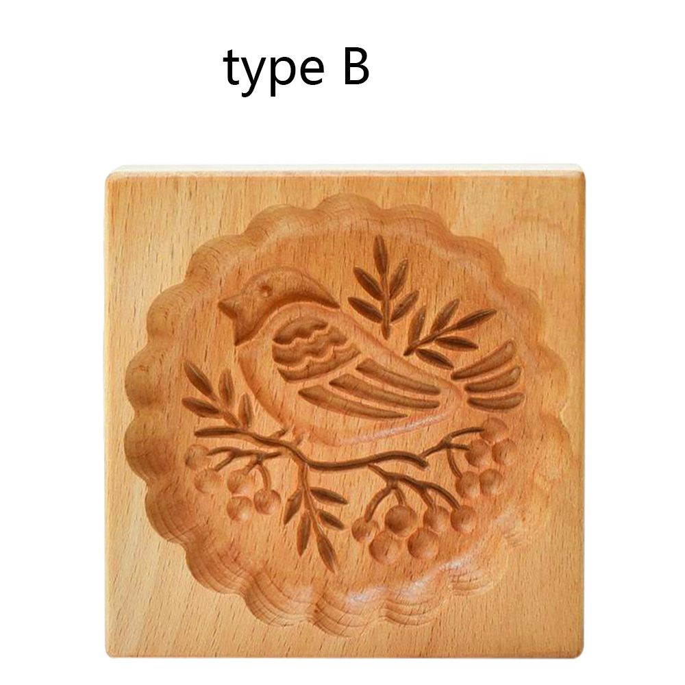 Wooden Cookie Mold Cutter Animal Carving Wooden Kitchen Cookie Mold Mooncake Mold Biscuit Easter Decoration Kitchen Baking Tools: type B
