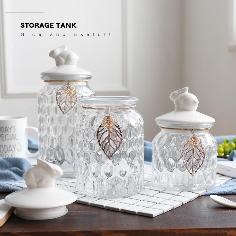 Glass Storage Canister Cookie Candy Penny Jar with Airtight Ceramic Lid Multifunctional Houlsehold Food Storage Container