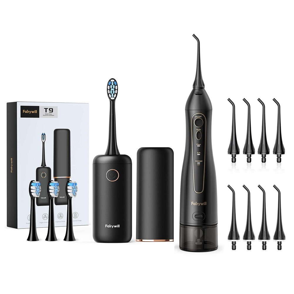 Fairywill Elektrische Schall- Zahnbürste &Ampere; Wasser Flosser USB Ladung Wasserdichte 5 Modi 3 Pinsel Köpfe Zahnbürsten Zähne Reiniger: 5020E-T9