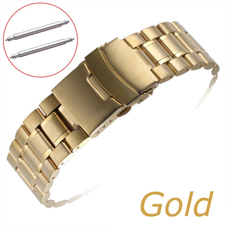 5 rækker urrem 18mm 20mm 22mm 24mm erstatningsurrem i rustfrit stål dobbeltlås spændebånd armbåndsbæltearmbånd: Guld / 20mm