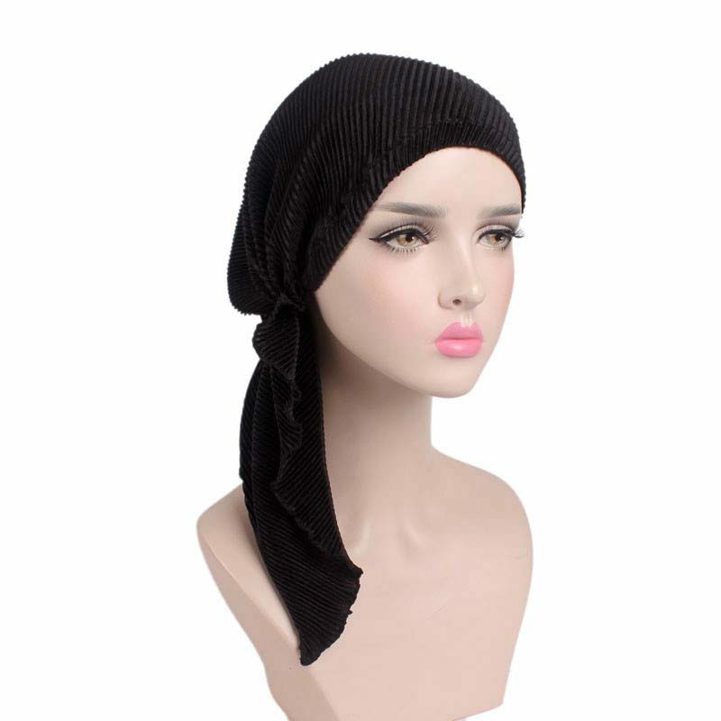 Turbante de estilo musulmán para mujer, gorro para la cabeza, accesorios para el cabello, bufanda musulmana, para la caída del cabello: Negro