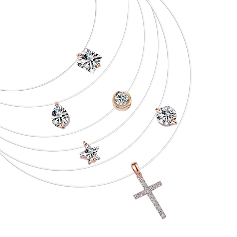 Chaîne transparente AAA Zircon collier Invisible ligne de poisson ras du cou femmes ovale coeur carré étoile goutte d'eau pendentif colliers