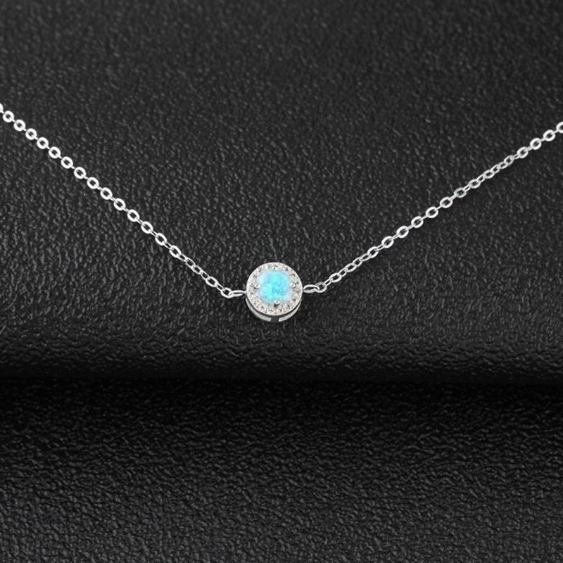 Romantic Round Blue Opal Chain Bracelets Women Cubic Zirconia Fine Jewelry