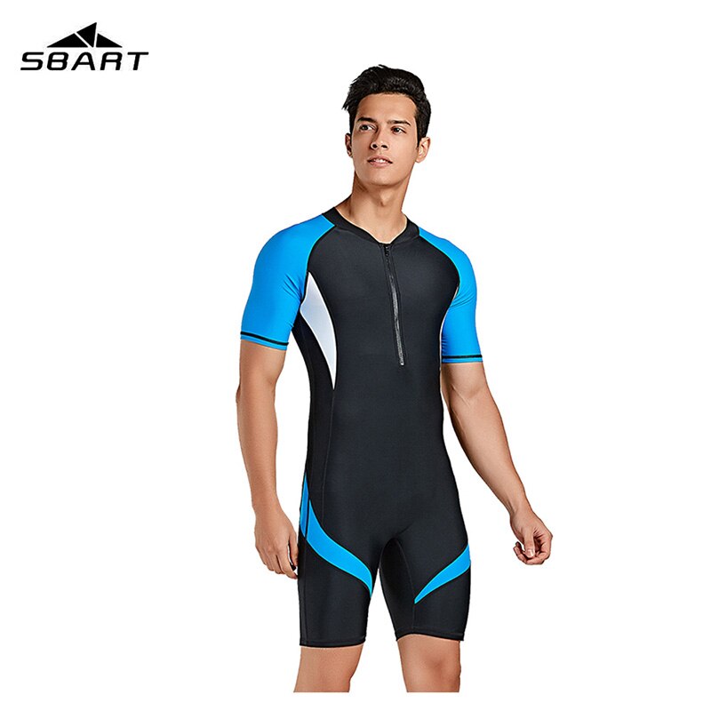 SBART One Piece Men's Swimwear Short-sleeve Snorkeling Suit Quick-dry Close-fit Slim Elastic Swimsuit for Swimming