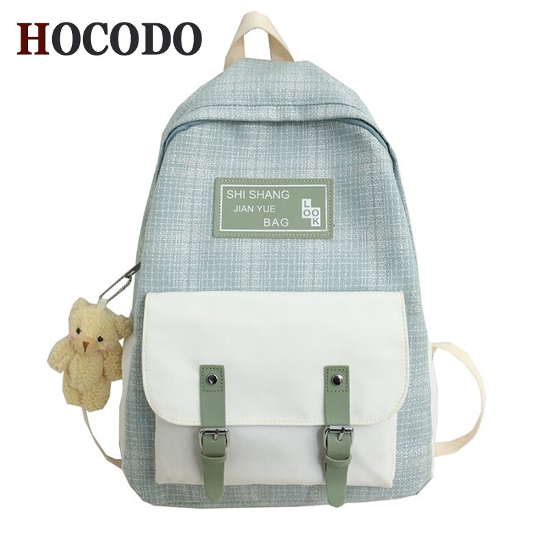 Hocodo College Wind Vrouw Rugzak Leuke Tiener Rugzak Casual Student Canvas Rugzak Schooltassen Gesp Vrouwelijke Schouder