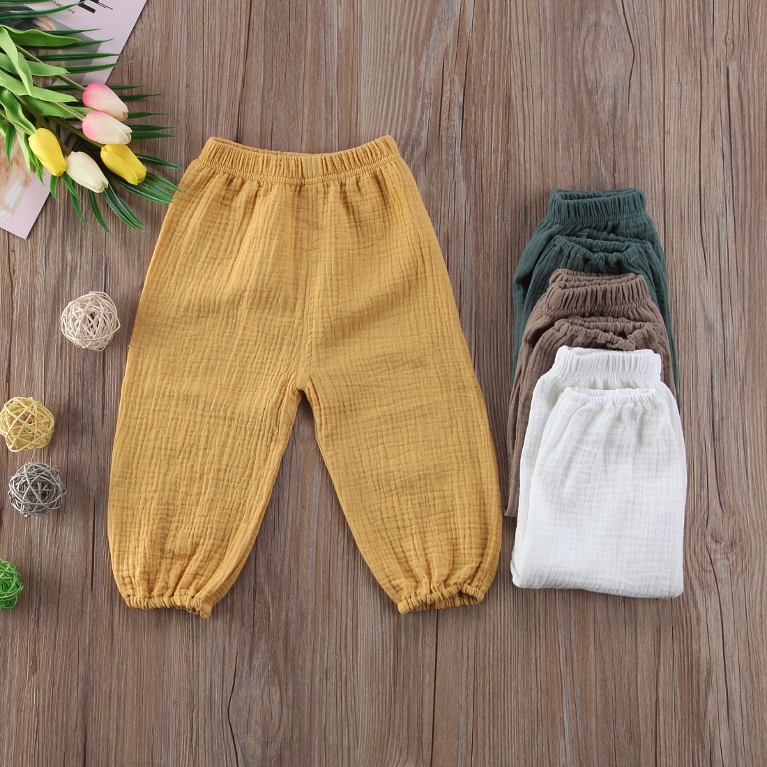 4 Color Solid Cotton Wrinkled Bloomers Toddler Baby Kids Girl Boy Trousers Legging Pants
