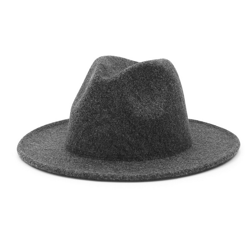 Gemvie bred rand uldblanding knusbar fedora hat til kvinder mand varm efterår vinter panama jazz filt kasket: Mørkegrå