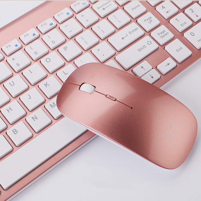 Teclado y ratón inalámbricos ultradelgados de 2,4 Ghz, conjunto de ratón con receptor USB, para Apple PC, Windows XP/7/8/10, color oro rosa