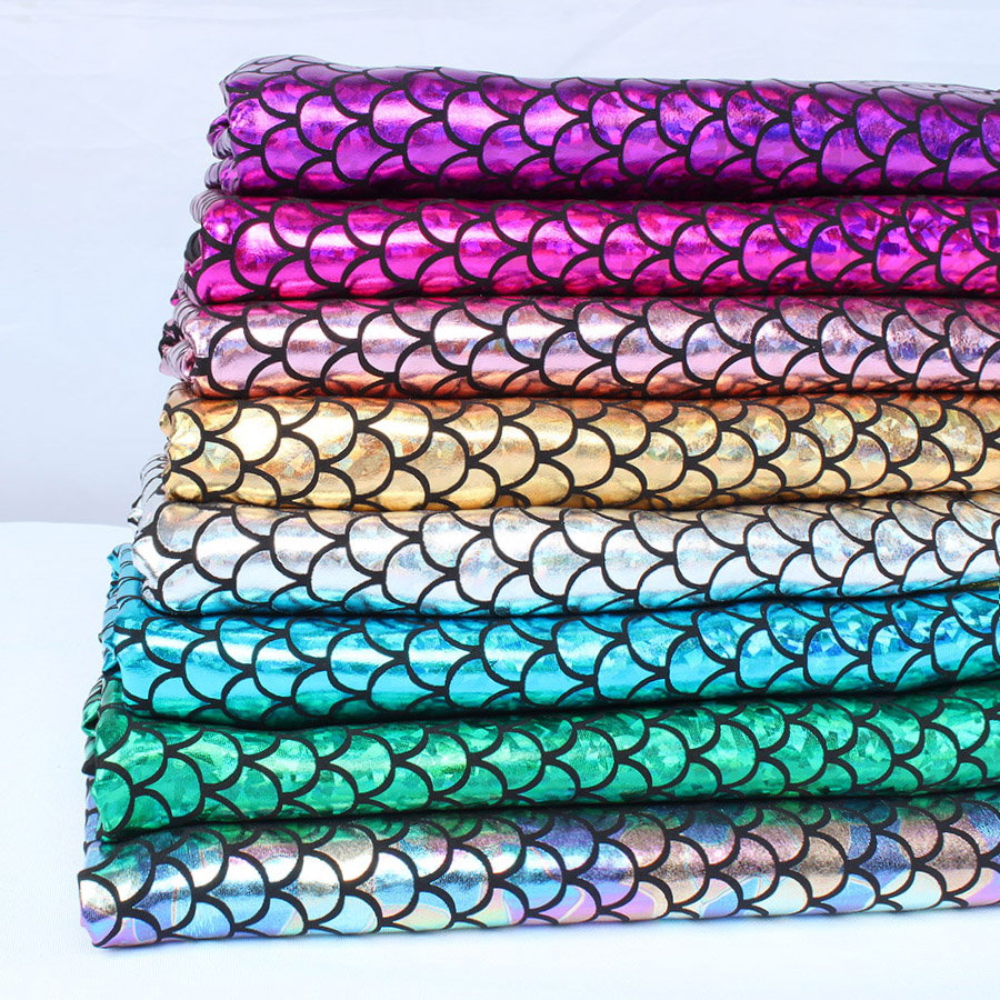 Bañador estampado de sirena de LICRA con holograma brillante, tela elástica de escamas de pescado, traje de baño de bailarina, 60 &quot;de ancho por yarda
