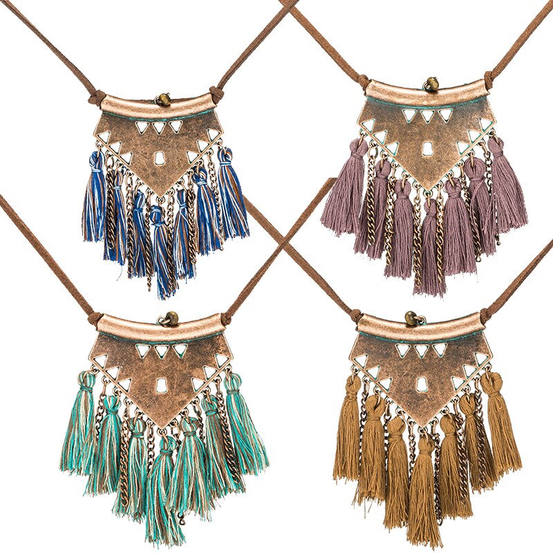 Vintage Boho Ethnic Tassel Necklace Long Leather Chain Sweater Necklace Pendant For Women Winter Jewelry Accessories Sales Item