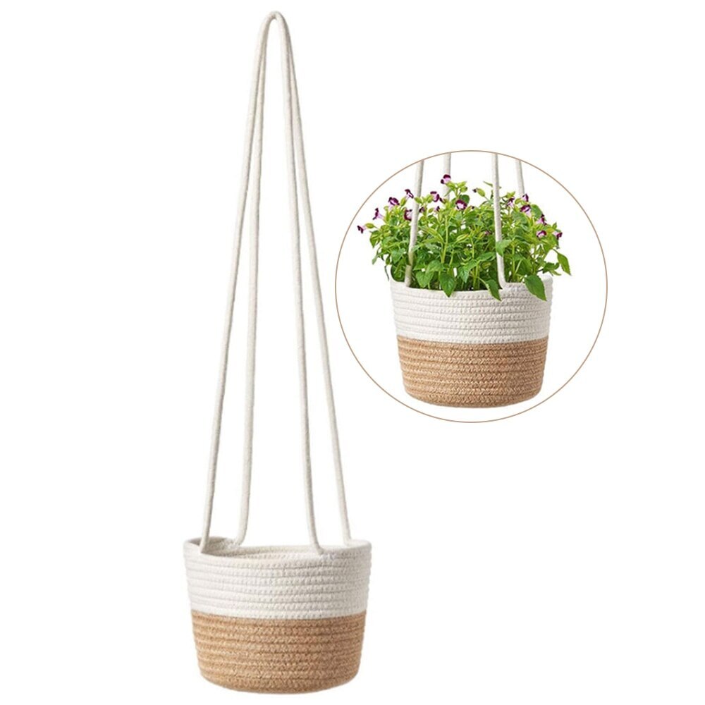 Nordic Natural Hanging Plant Pot Plants Hanger Cotton Rope Hanging Seagrass Flower Planting Basket Basket Holder Garden Decor: A1
