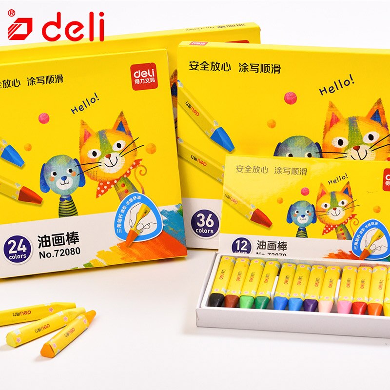 Deli Wax Crayon Kids Oil Painting Stick Candy Color Oil Pastel Crayon Child Safety Non-toxic Pastel 8/12/24/36/48 Colors Per Box