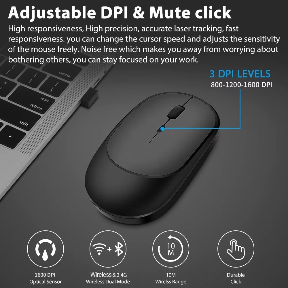 Mysz bezprzewodowa Xiaomi MIJIA kompatybilna z Bluetooth 2.4G podwójny tryb cicha mysz regulowana DPI USB akumulatorowa mysz biurowa do gier