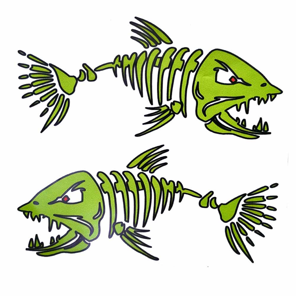 2Pcs Self Adhesive Skeleton Fish Bone Decal Fishing Sticker For Kayak Canoe Fishing Boat Car Truck Window
