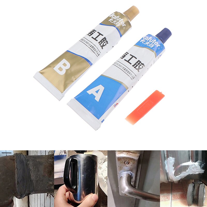 Kafuter-Pegamento adhesivo para reparación de metal, super resistol A + B para soldar, tapar fugas, sirve tanques y radiadores automáticos tanto en acero como hierro, contiene 65g