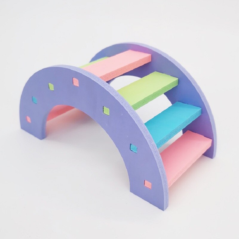 1PCS Hamster Toys Wooden Rainbow Bridge Toys Small Animal Activity Climb Toy DIY Hamster Cage Accessories Pet Supplie: Plum Colourful