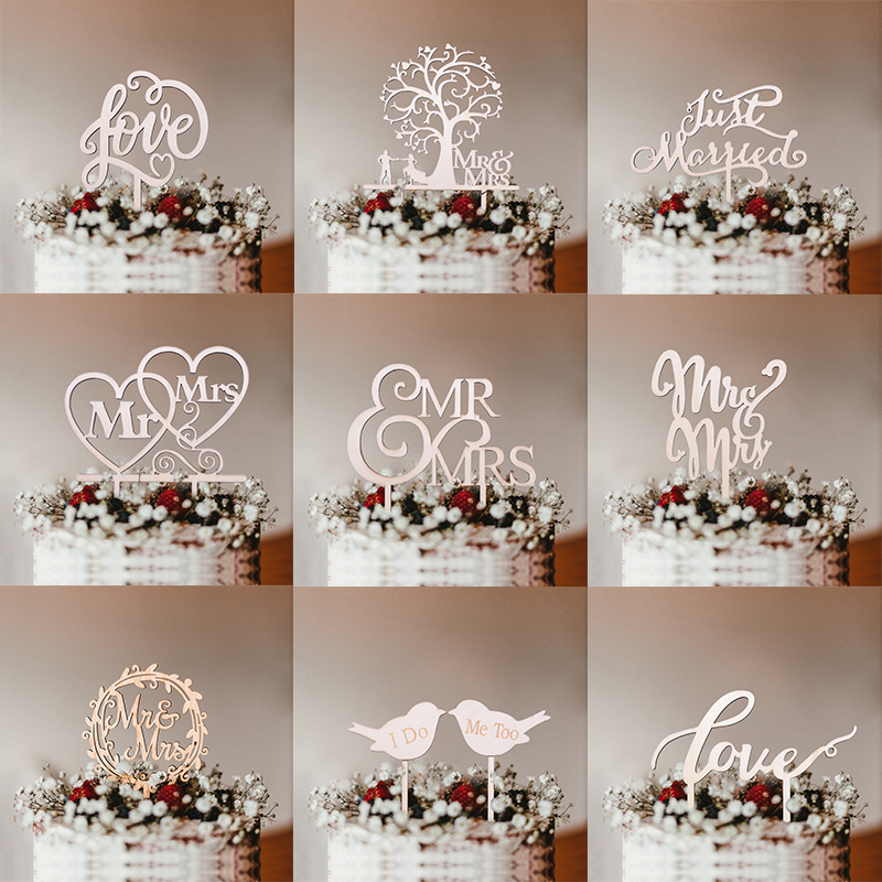Pop Wedding Cake Topper Mr & Mrs Bridal Shower Wedding Anniversary Party Decorations Wooden Bride Groom Cake Decorating Tools