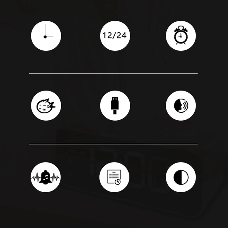 Digital Alarm Clock,Mirror Music Clock ,Sound Control,Dual Alarms,12/24 H,8 Alarm Ringtones,Volume&Brightness Adjustable,Recharg