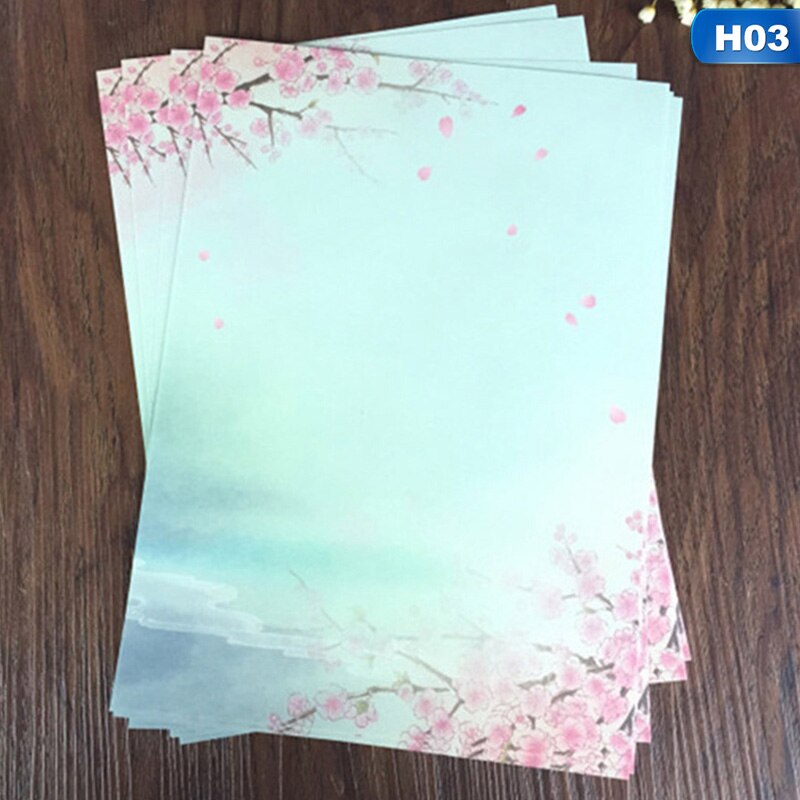 8pcs Kawaii Office Message Writing Paper Letter School Stationery Supplies Set European Country Retro Envelope Letter Paper: H03