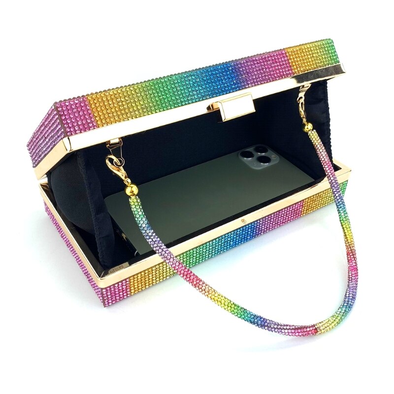 Evening Bag - Rainbow Diamond Clutch Purse - Fashion Party Handbag for Women - Hasp Closure