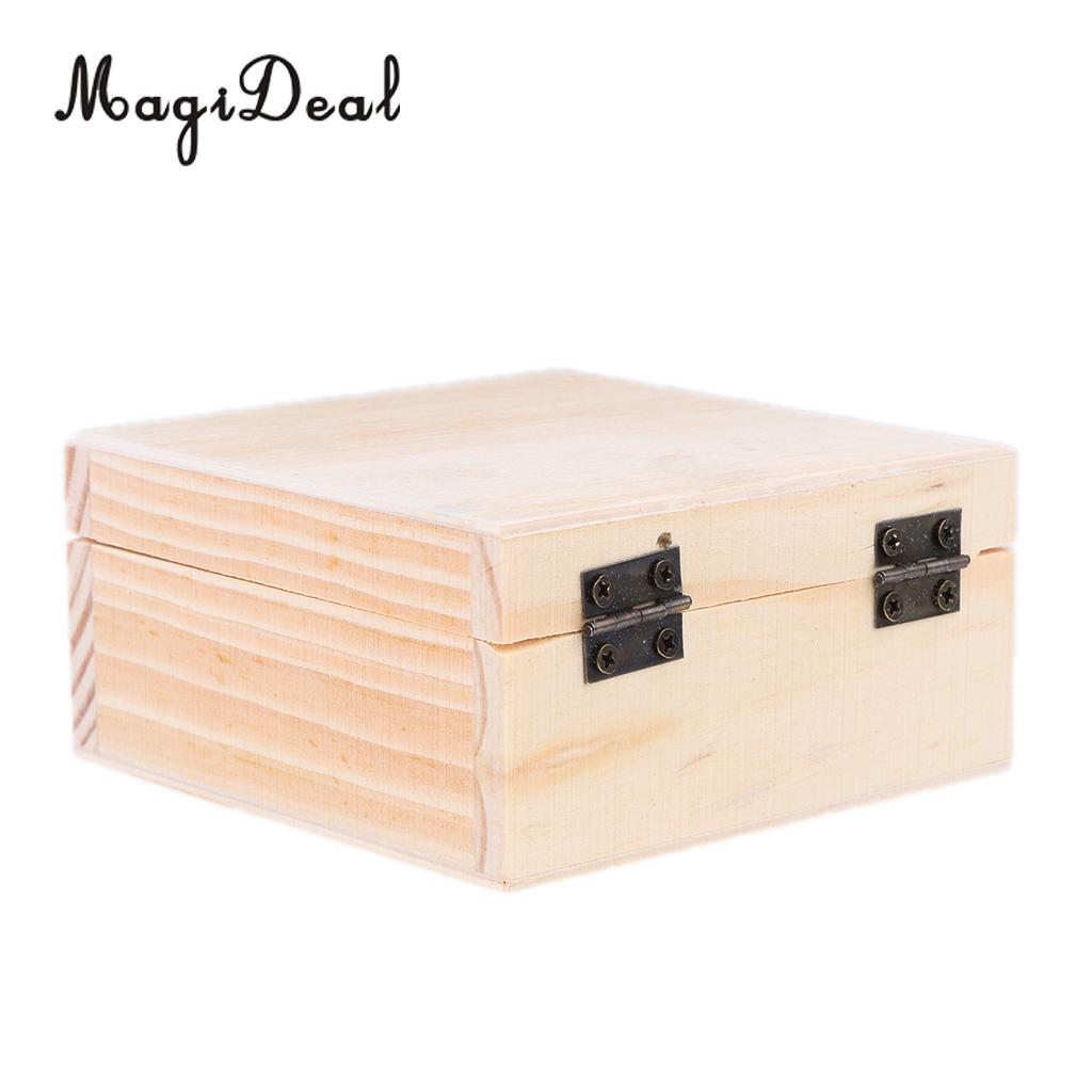 MagiDeal Wood Unfinished Mini Wooden Jewel Box for Kid's DIY Craft Square Store Rings Necklace Earrings Jewelry Case