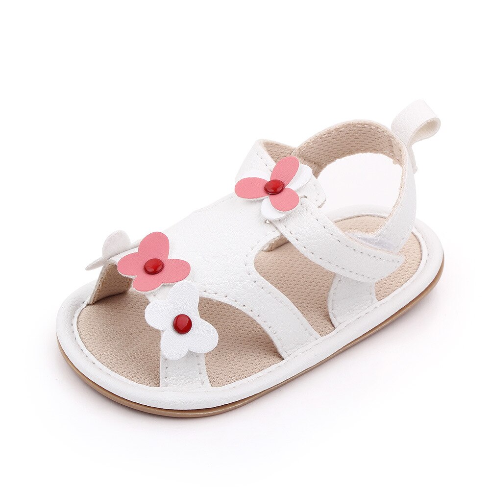 Mode Baby Meisje Sandales Pasgeboren Zomer Schoenen Peuter Prinses Rubberen Zool Bloemen Flats Voor 1 Jaar Baby Lederen Sandalen: WHITE / 13-18 months