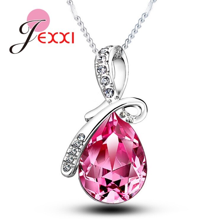 Nouveautés réel 925 bijoux en argent Sterling luxe multicolore cristaux Watedrop pendentif collier pour les femmes: N67804