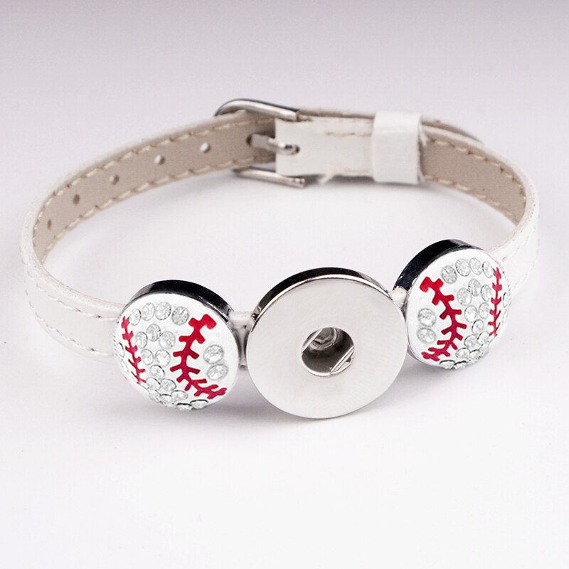 Baseball 18mm adjustable PU leather Snap button jewelry bracelet boys girls BS3261