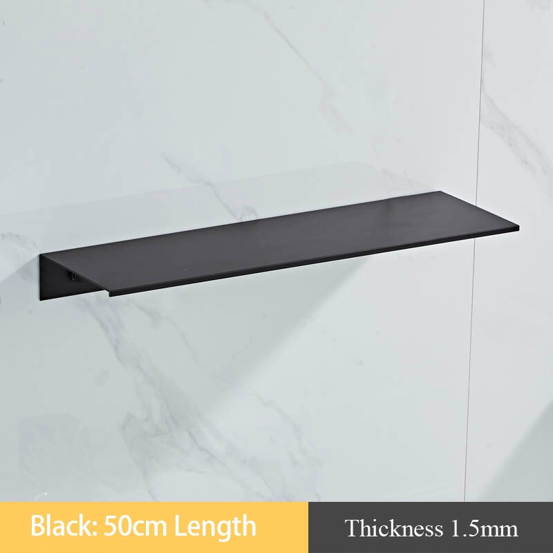Sort hvid aluminium badeværelseshylder køkken vægmonteret hylde brusereol badeværelse tilbehør 30-50cm længde: Sort 50cm