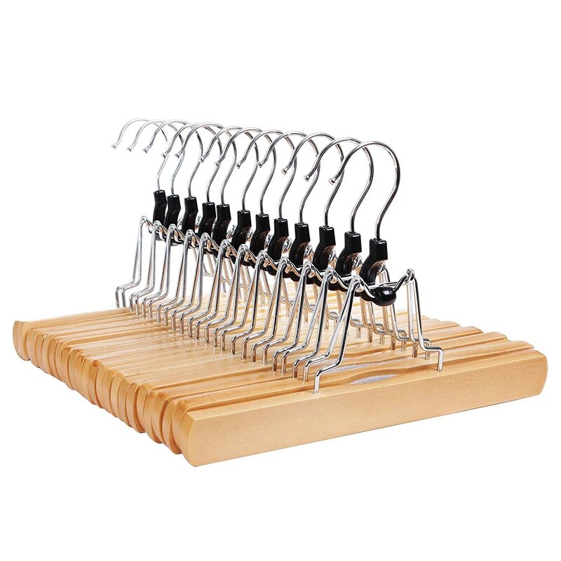 1 Set Broek Klem Hanger Massief Hout Anti-Slip Voelde Haak Broek Rok Hangers Natuurlijke