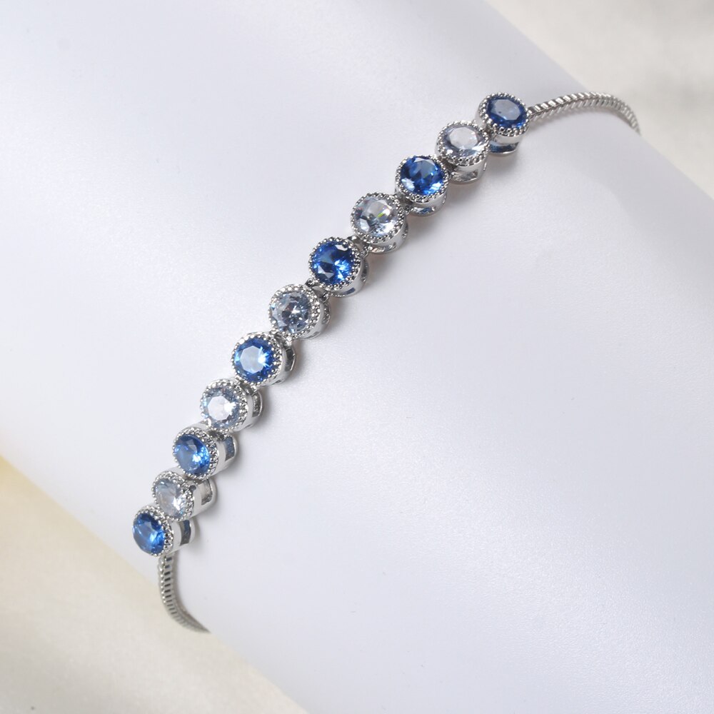 Women The Summer Blue White Color Austrian Royal Blue Bracelets Women Jewelry Round Cz Bracelet: Default Title