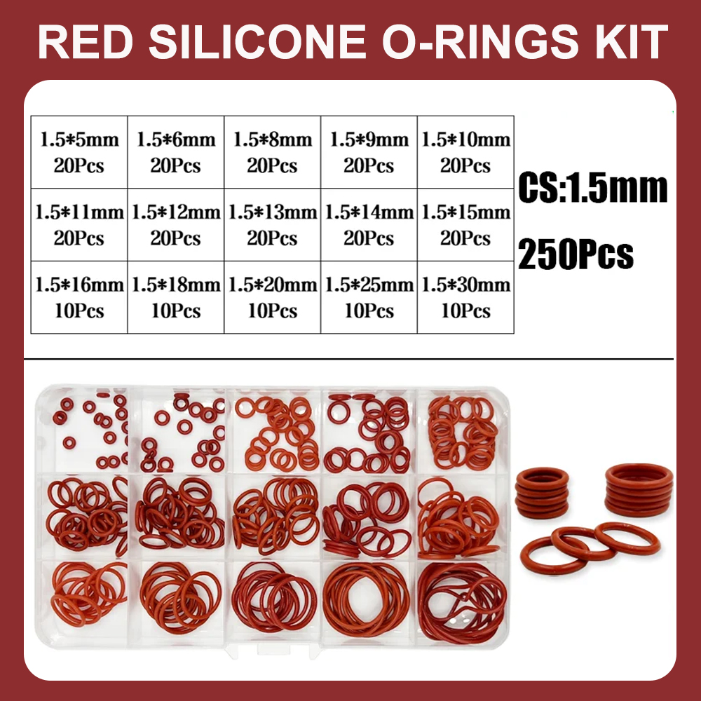 O-Ring-Dichtungen, Dichtung, Silikon, roter O-Ring-Dichtungssatz, ölbeständige O-Ringe, Gummi-O-Ring, Hochtemperatur-VMQ-Unterlegscheibe, CS1,0 mm–3,1 mm: Gelb